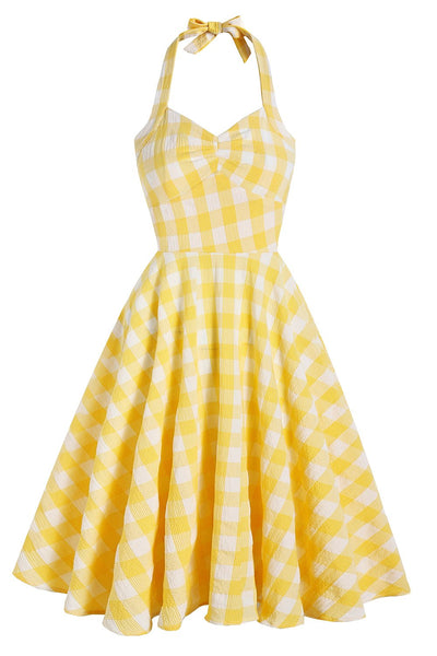 Żółta Sukienka W Kratę Z Lat 50. XX Wieku