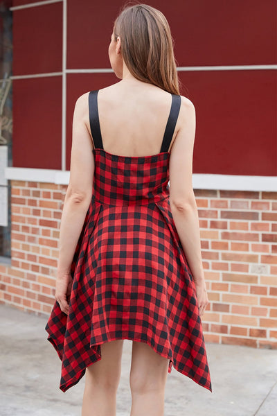 Sukienka Vintage W Czerwono-Czarną Kratę