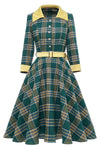 Jesienna Sukienka Vintage W Zieloną Kratę