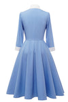 Niebieska Trapezowa Sukienka Vintage Z Muszką