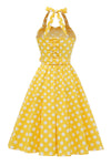 Żółta Sukienka Vintage W Kropki Pin Up