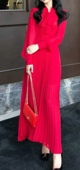 Czerwona Sukienka Vintage Z Lat 40. Z Wysokim Stanem