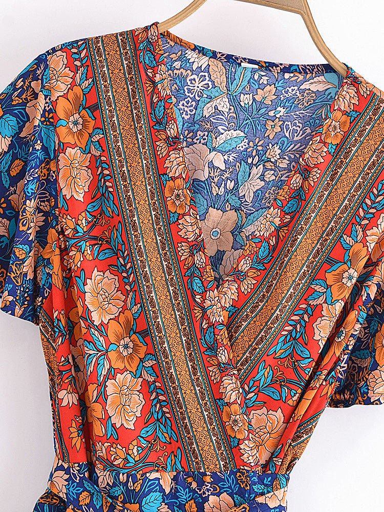 Pomarańczowo-Niebieska Sukienka W Kwiaty Dla Dziewczynki Z Lat 70