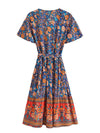 Pomarańczowo-Niebieska Sukienka W Kwiaty Dla Dziewczynki Z Lat 70