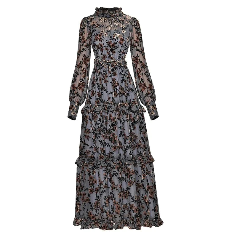 Niebieska Sukienka Vintage W Kwiaty Z Lat 40