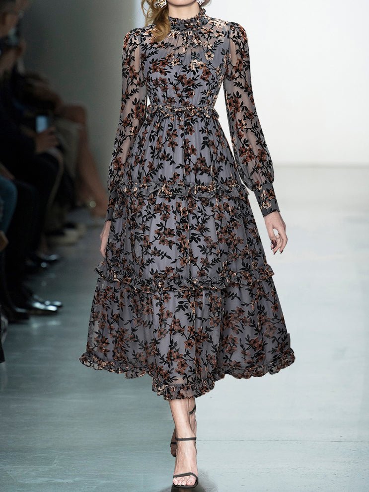 Niebieska Sukienka Vintage W Kwiaty Z Lat 40