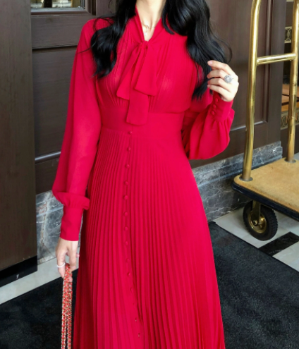 Czerwona Sukienka Vintage Z Lat 40. Z Wysokim Stanem