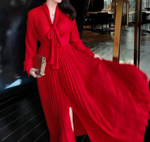 Czerwona Sukienka Vintage Z Lat 40. Z Wysokim Stanem