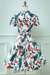 Sukienka Vintage Z Dekoltem W Szpic I Kwiatowym Nadrukiem