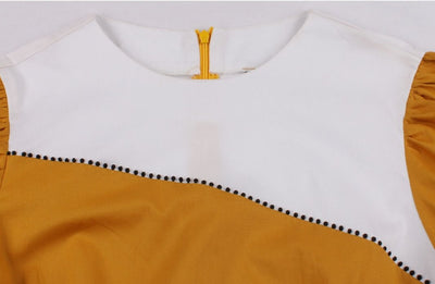 Ładna Żółta I Biała Sukienka W Stylu Vintage