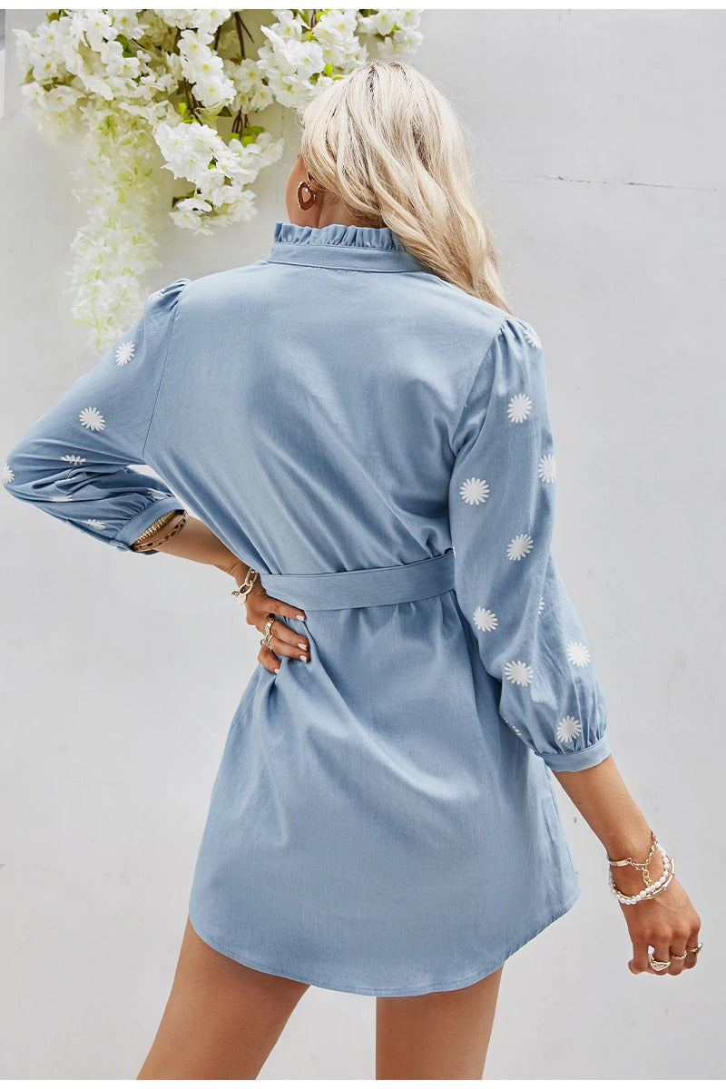 Jasnoniebieska Mini Sukienka W Stylu Vintage