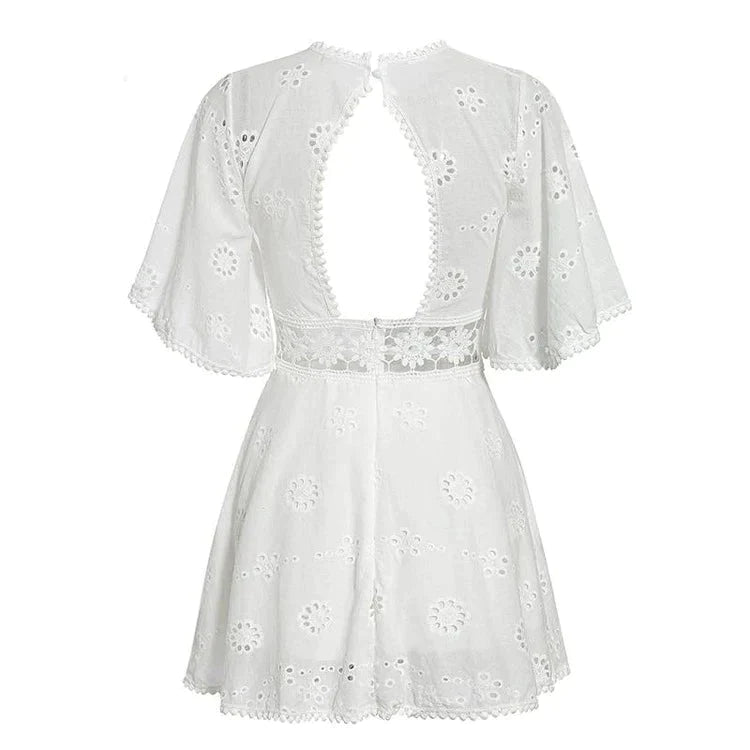 Drobna Biała Sukienka Hipisowska Z Lat 70