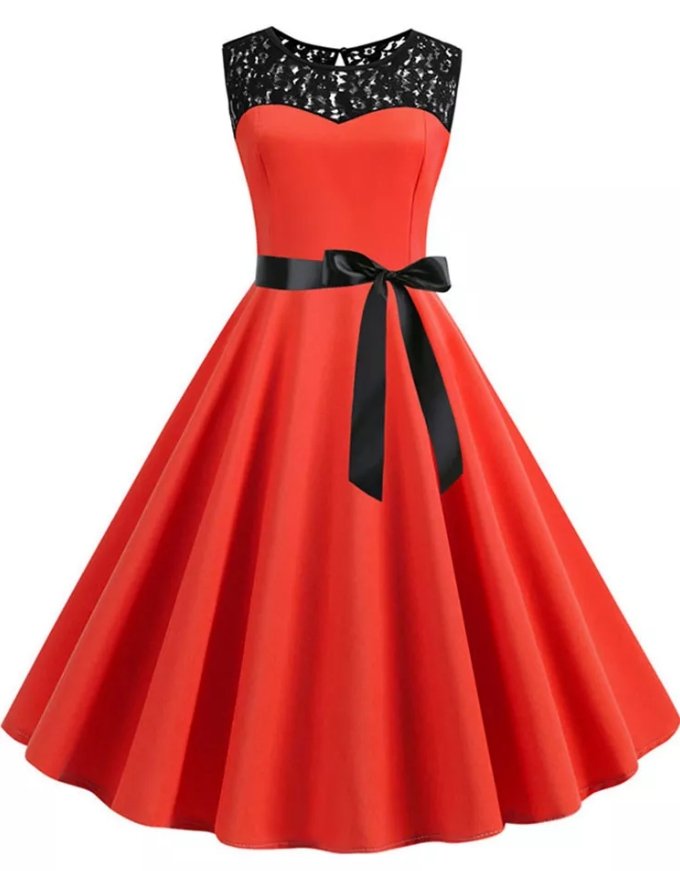 Czerwono-Czarna Sukienka Pin Up Z Lat 50