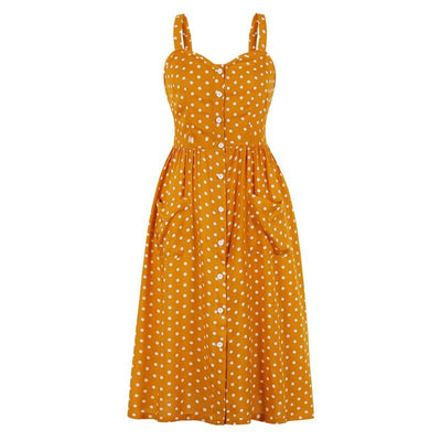 Żółta Sukienka W Kropki Z Lat 60