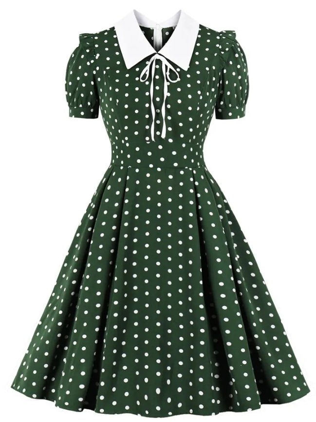 Zielona Sukienka W Kropki Z Lat 60