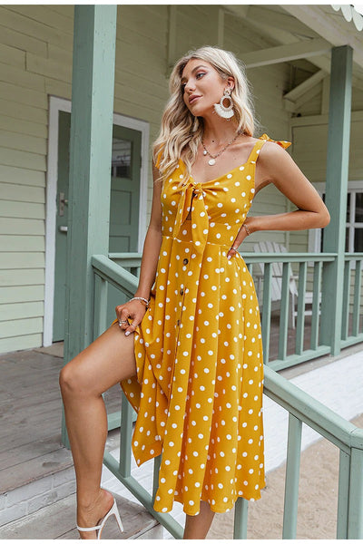 Żółta Sukienka W Kropki W Stylu Vintage