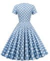 Otwarta Niebieska Sukienka W Kropki W Stylu Vintage