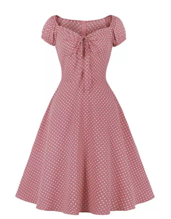 Czerwona Rozkloszowana Sukienka Vintage W Kropki