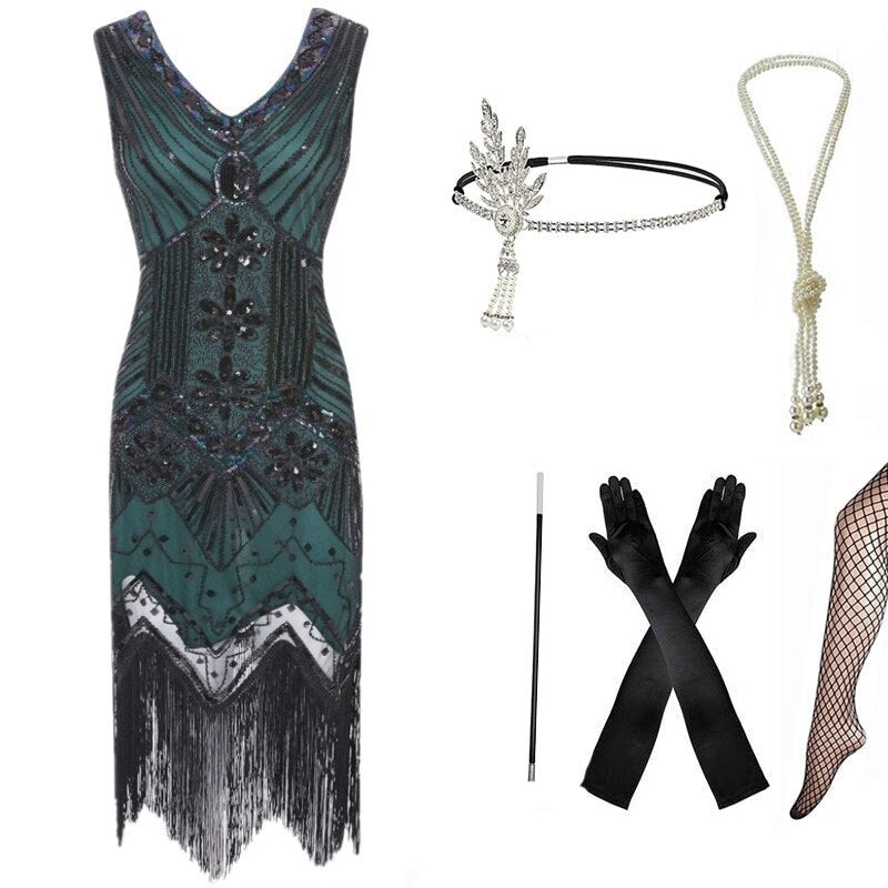 Zielona Damska Sukienka Plus Size Z Lat 20. XX Wieku