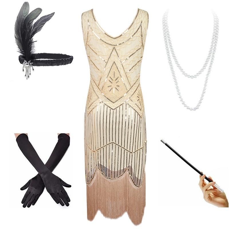 Beżowa Sukienka Vintage Z Lat 20. XX Wieku