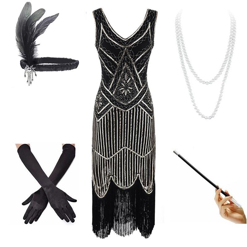 Czarno-Złota Sukienka Vintage Z Lat 20. XX Wieku