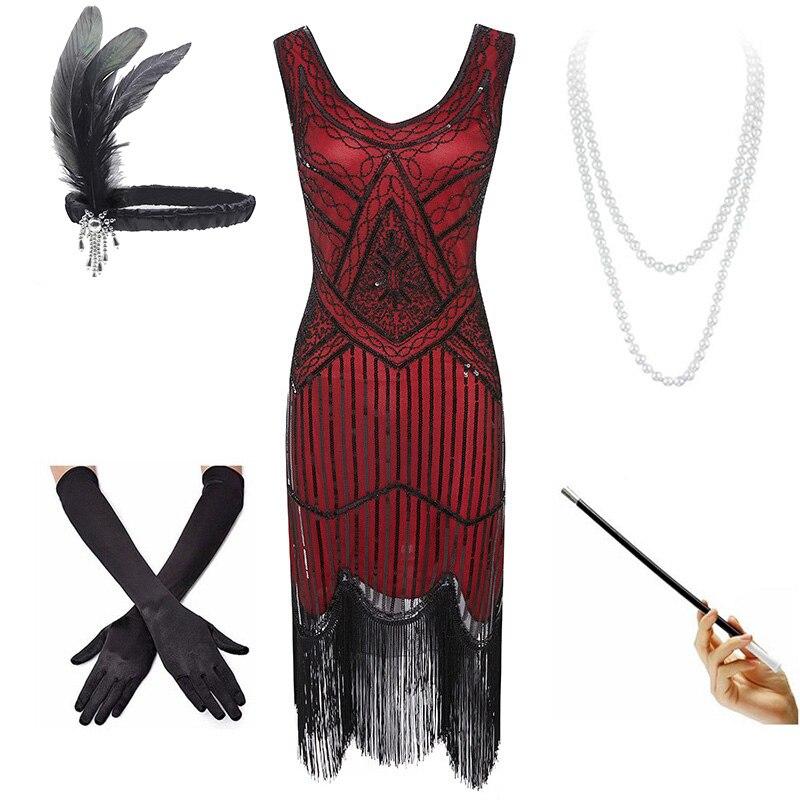 Czerwono-Czarna Sukienka Vintage Z Lat 20. XX Wieku