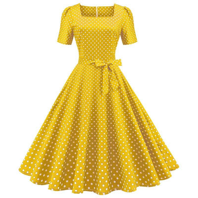 Żółta Sukienka W Kropki Z Lat 50