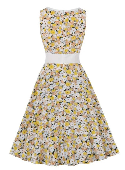 Sukienka Pin-Up Z Lat 50  Żółte Kwiaty