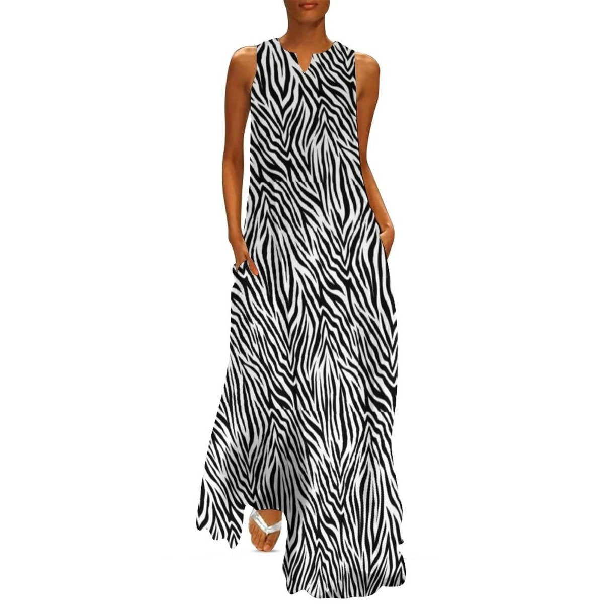 Czarno-Biała Sukienka Vintage Z Lat 70