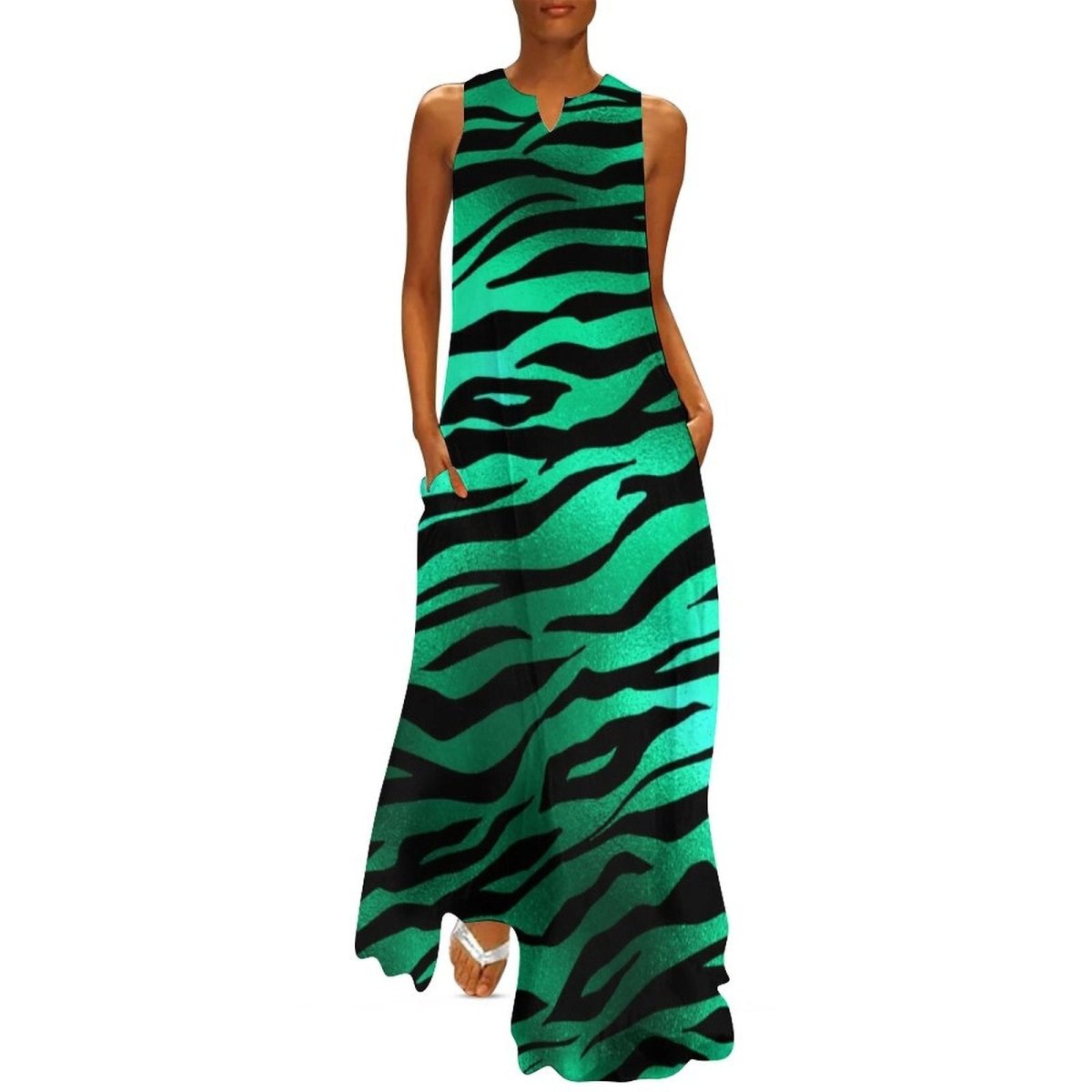 Czarno-Zielona Sukienka Vintage Z Lat 70