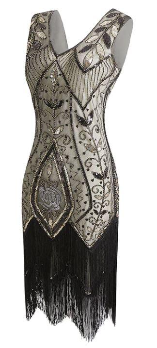 Beżowa Sukienka Z Lat 20. XX Wieku