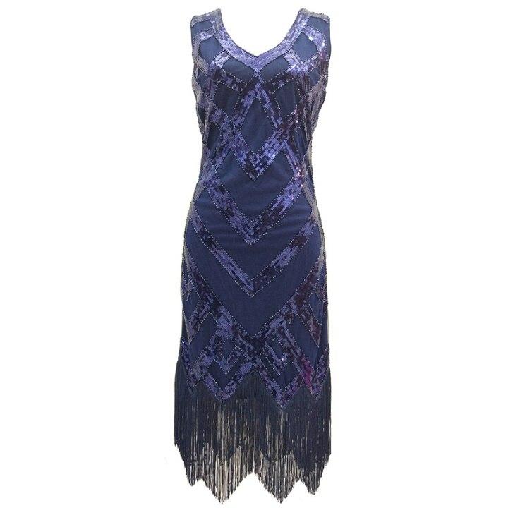 Niebieska Sukienka Vintage Z Lat 20