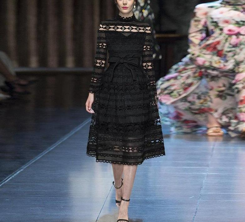 Czarna Ażurowa Sukienka Z Lat 40