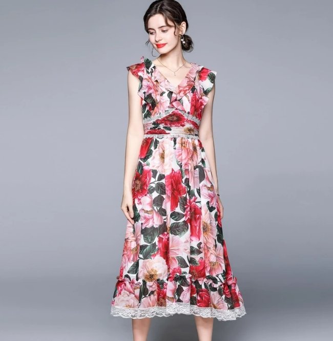 Różowa Sukienka Z Krótkim Rękawem Z Lat 40