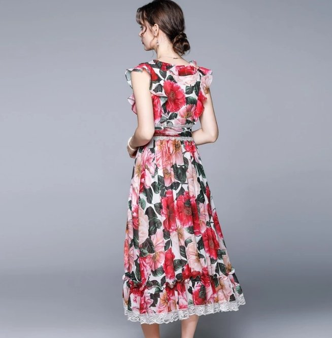 Różowa Sukienka Z Krótkim Rękawem Z Lat 40