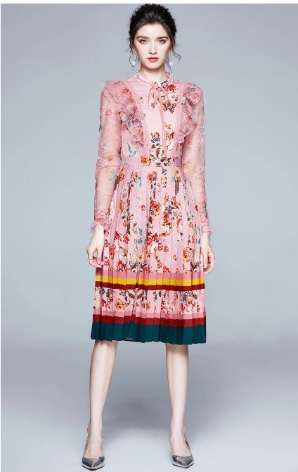 Sukienka Z Wysokim Stanem Z Lat 40. Różowa W Kwiaty