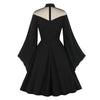 Czarna Sukienka Z Falującymi Rękawami Z Lat 50