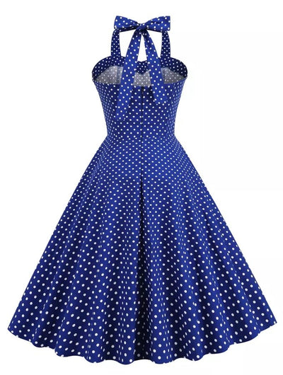 Niebieska Sukienka W Białe Kropki Vintage