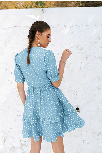 Niebieska Sukienka W Kropki Vintage