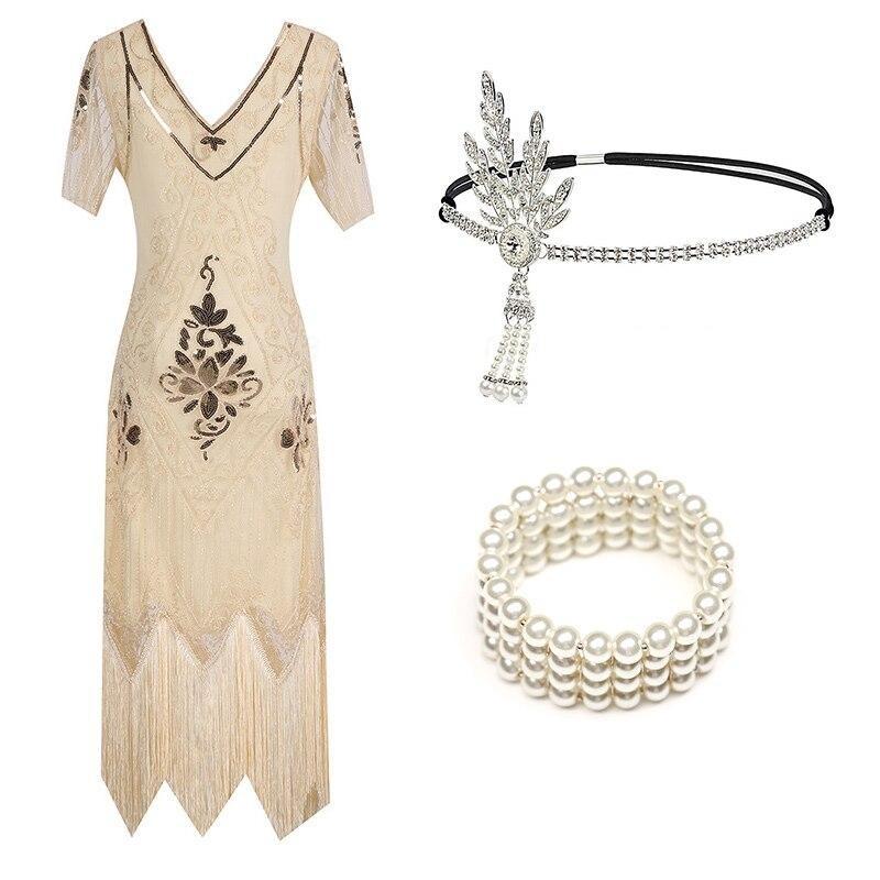 Beżowa Sukienka Charleston Z Lat 20