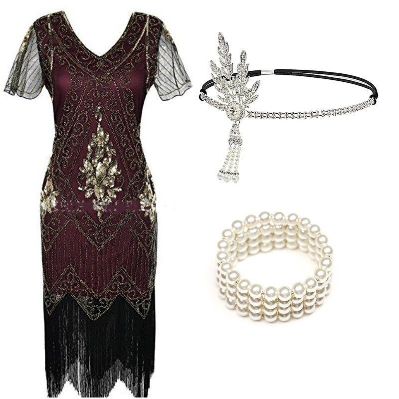 Bordowa Sukienka Charleston Z Lat 20. XX Wieku