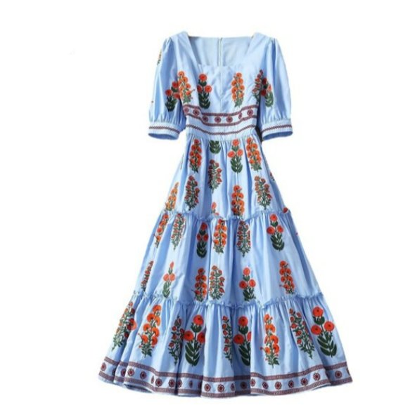 Krótka Sukienka Vintage W Kwiaty, Niebieska