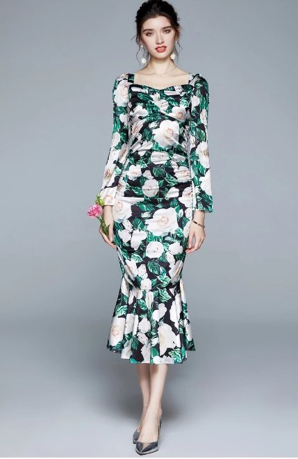 Zielona Kwiecista Suknia Ślubna W Stylu Vintage