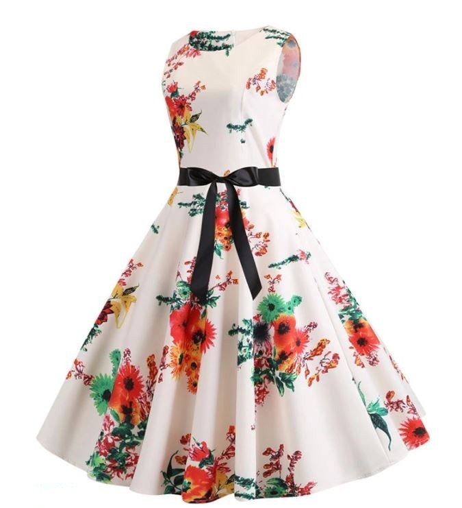 Rozkloszowana Sukienka Vintage W Kolorze Beżowo-Różowym