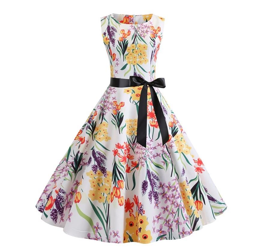 Biała Sukienka Rozkloszowana Vintage Hot Flowers