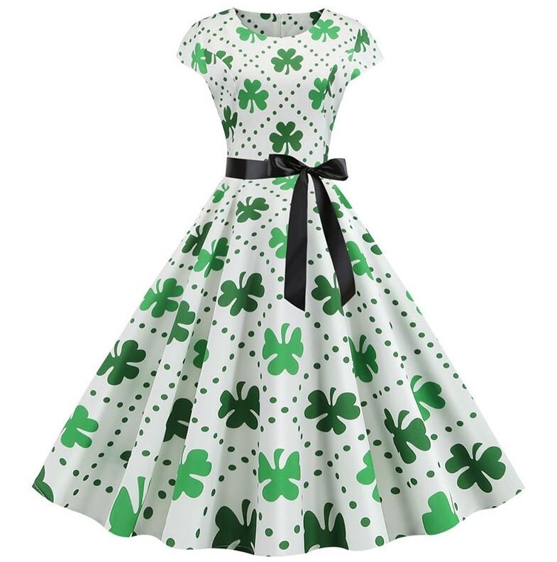 Vintage Sukienka Rozkloszowana W Białe Kropki Kwiaty