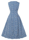 Sukienka Vintage Flare Niebieskie Białe Kwiaty