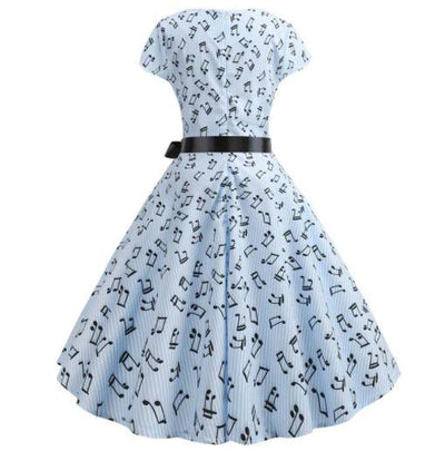 Niebieska Rozkloszowana Sukienka W Stylu Vintage