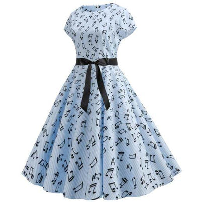 Niebieska Rozkloszowana Sukienka W Stylu Vintage