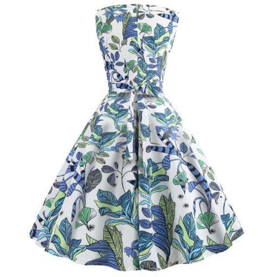 Niebieska Rozkloszowana Sukienka Vintage W Kwiaty